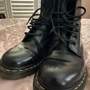 Dr. Martens Black Leather Boots with Yellow Stitching